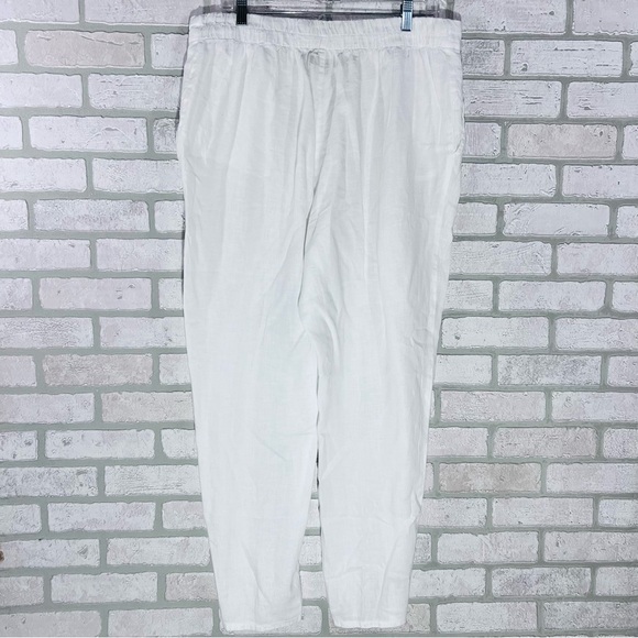 Flax Linen Pull on Full Length Straight Leg Pants in White Size M - Picture 3 of 9